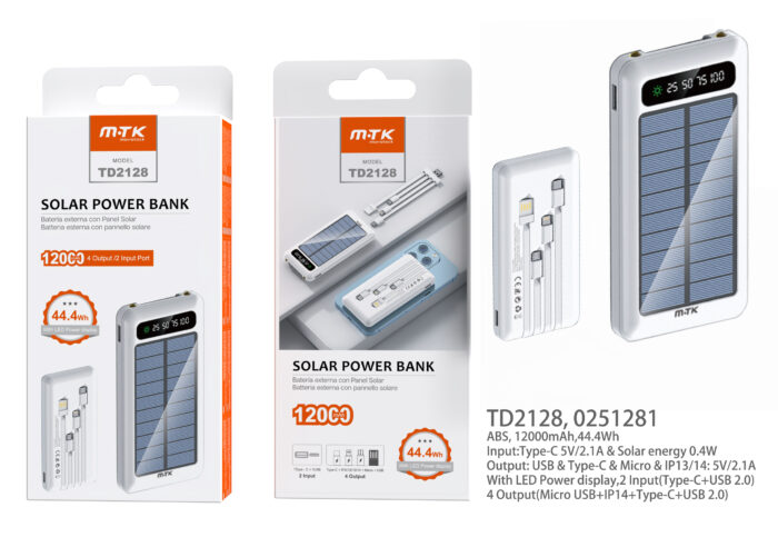 Baterias externas Power Bank ND2044 NE Powerbank 8000mAh 2A salida，Con 3  conexciones de entrada（Micro USB+Type-C+USB 2.0) y 4 de salida (Micro  USB+Iphone+Type-C+USB 2.0), Negro - Fundas personalizas para Móvil